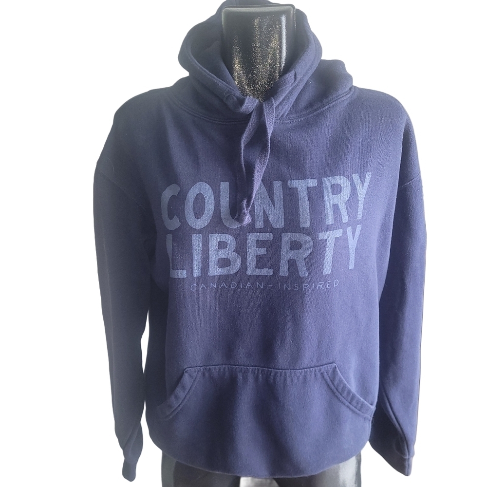 Country Liberty Navy Blue Pullover Hoodie With Logo Print Front M